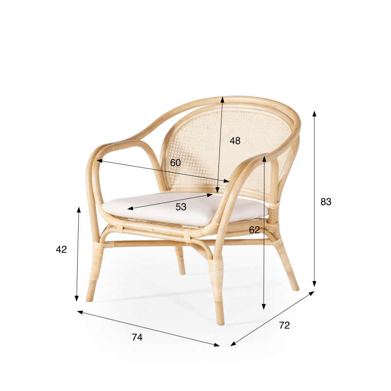 Fauteuil van naturel rotan met beige kussen - Yuki