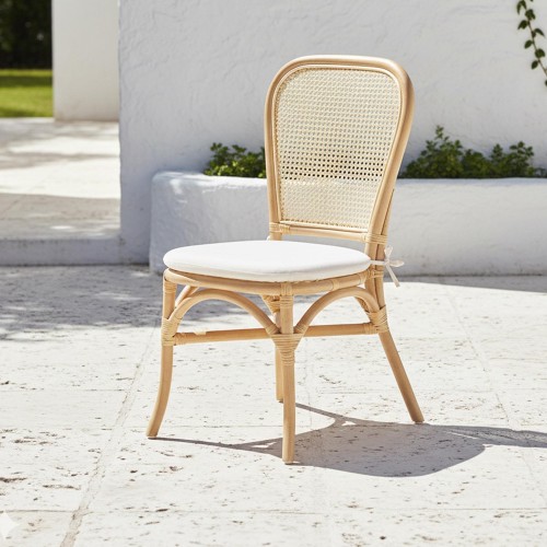Stoel van naturel rotan met beige kussen - Louna