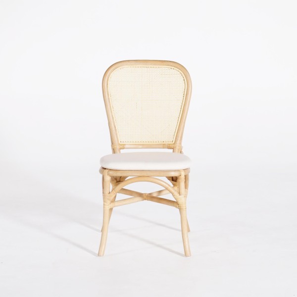 Stoel van naturel rotan met beige kussen - Louna
