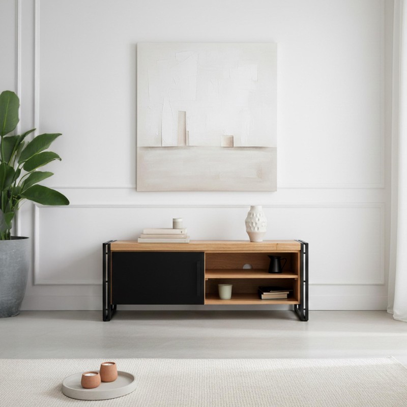 Tv-meubel in massief hout en metaal - Liverpool