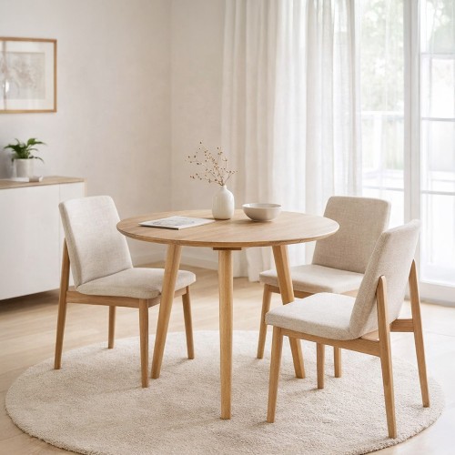 Ronde eettafel in massief eikenhout 90 cm