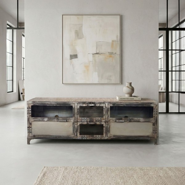 Industriële TV-meubel in hout en metaal