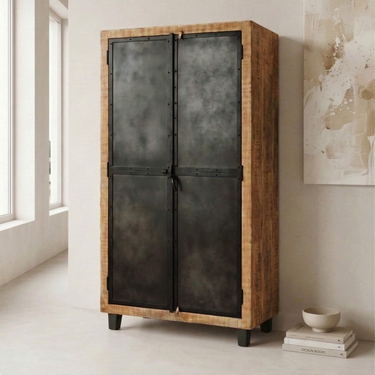 Hout en metaal industriële kast Brooklyn