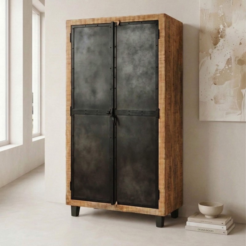 Hout en metaal industriële kast Brooklyn