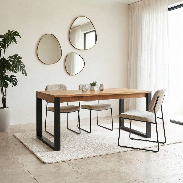 Eettafel van hout en metaal 160 cm – Osaka