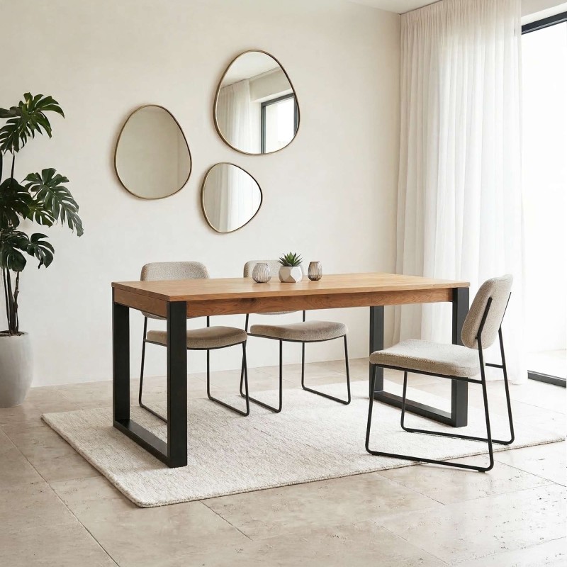 Eettafel van hout en metaal 160 cm – Osaka