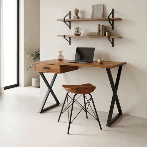 Massief houten bureau met metalen poten - Zag