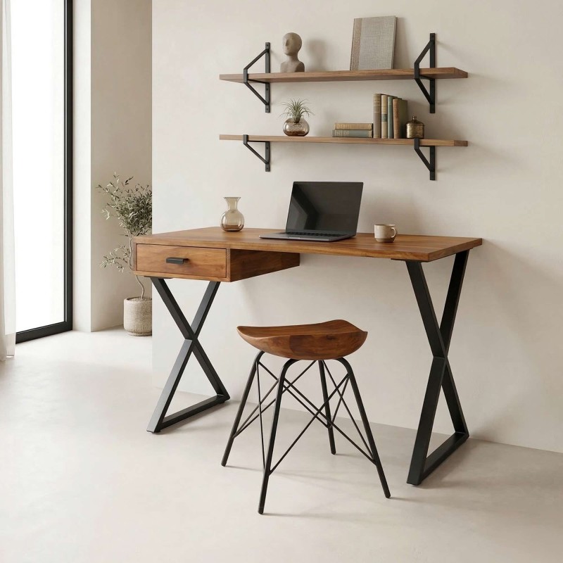 Massief houten bureau met metalen poten - Zag