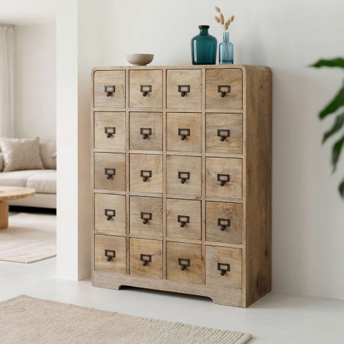 Massief houten opbergmeubel met laden