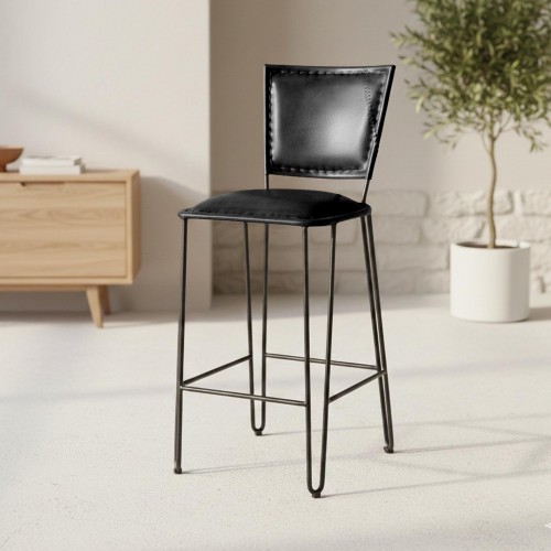 Vintage keukenstoel van metaal en zwart leer - Smart