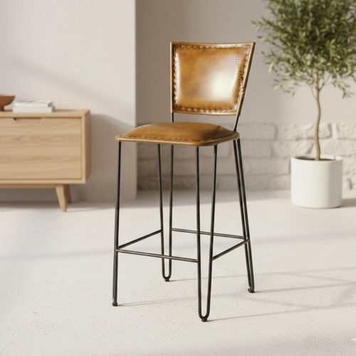 Vintage metalen en lederen barstoel - Smart
