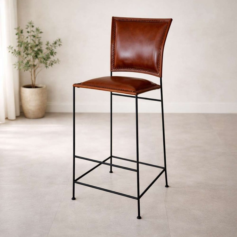 Bruine metalen leren barstoel - Urban