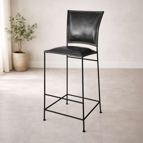 Zwart leren metalen barstoel - Urban