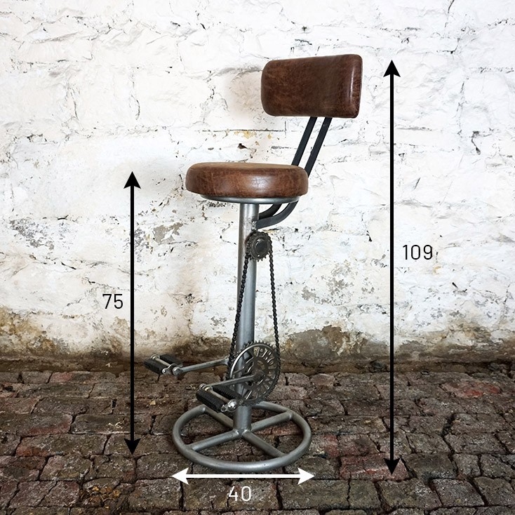 Industriële barkruk met pedalen en rugleuning