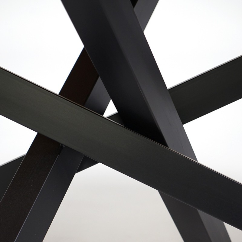 Eettafel van massief hout met metalen mikadopoot en natuurlijke randen 200 cm