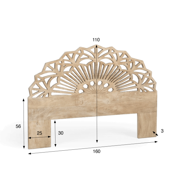 Houten hoofdbord met gesculpteerd hout 160 cm - Solara