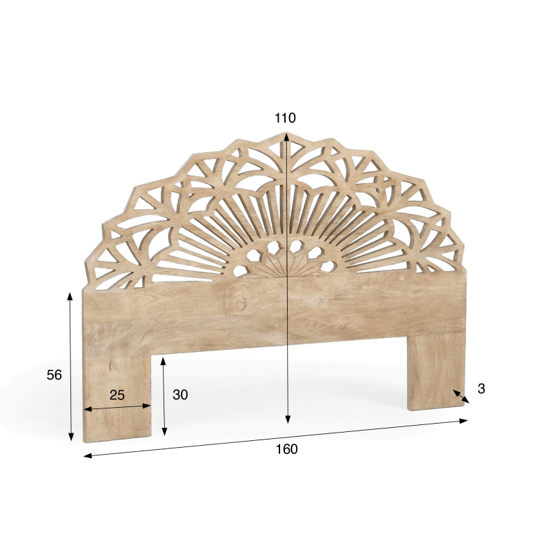 Houten hoofdbord met gesculpteerd hout 160 cm - Solara
