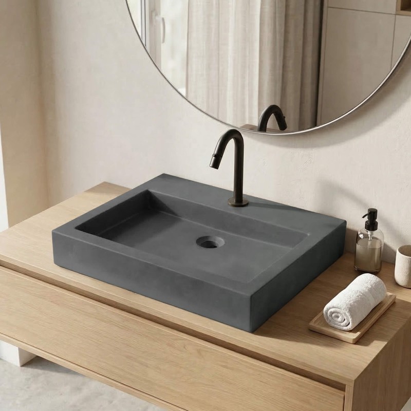 Kopergroen rechthoekig betonnen waskom - Solidis