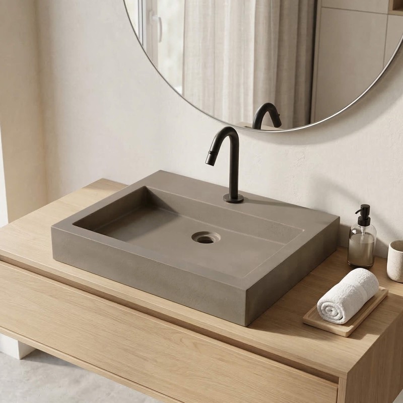 Rechthoekige betonnen waskom in natuurlijke kleur - Solidis