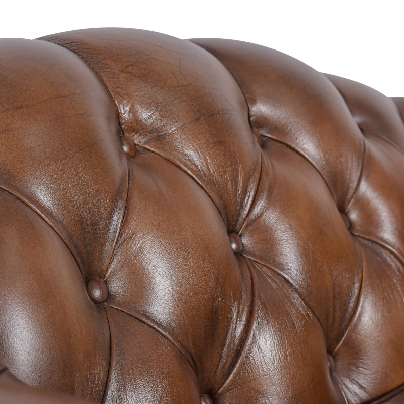 Fauteuil Chesterfield in echt bruin leer - Harold
