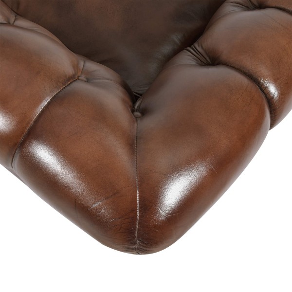 Fauteuil Chesterfield in echt bruin leer - Harold