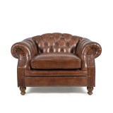 Fauteuil Chesterfield in echt bruin leer - Harold