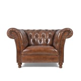 Chesterfield fauteuil van echt bruin leer - Henry