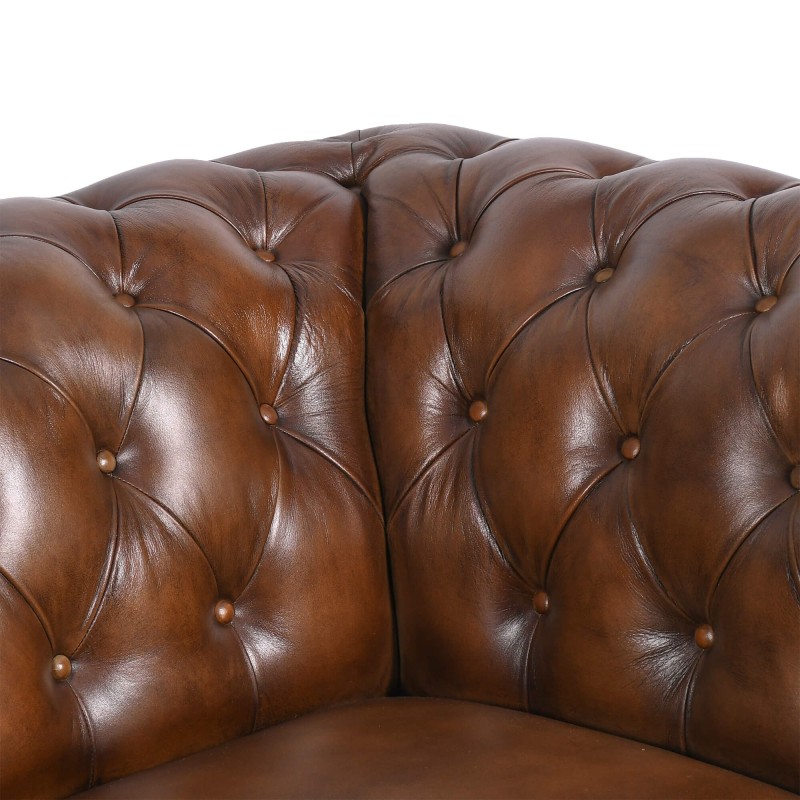 Chesterfield fauteuil van echt bruin leer - Henry