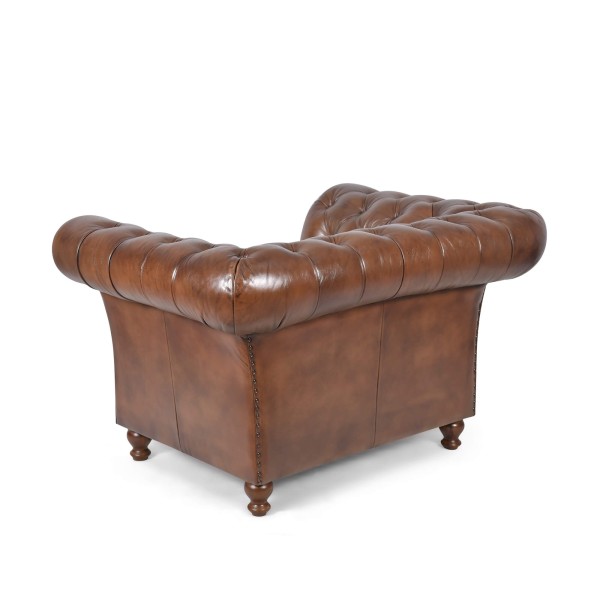 Chesterfield fauteuil van echt bruin leer - Henry