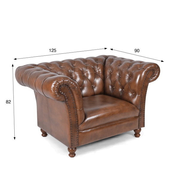 Chesterfield fauteuil van echt bruin leer - Henry