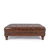 Voetenbank met capitonnage in echt bruin leer