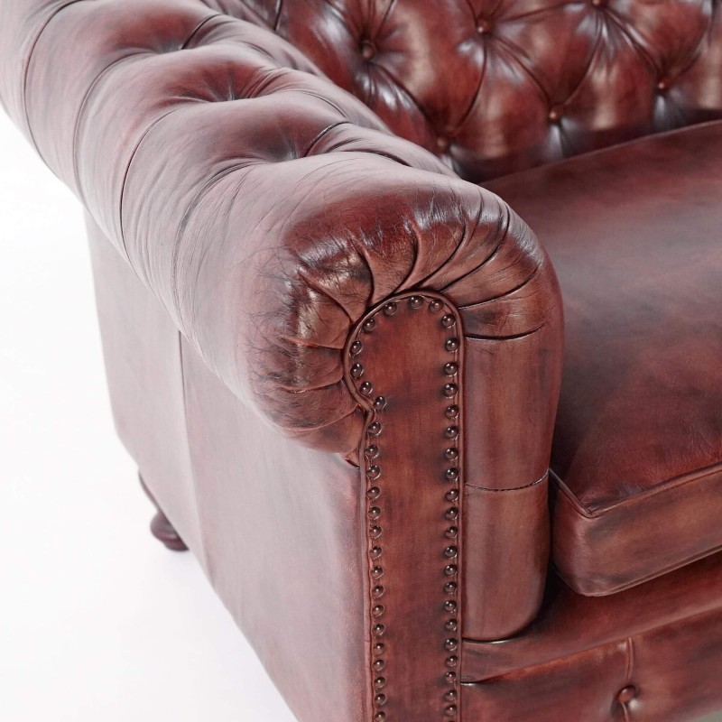 Chesterfield bank van echt bordeaux leer 2-zits - Edward