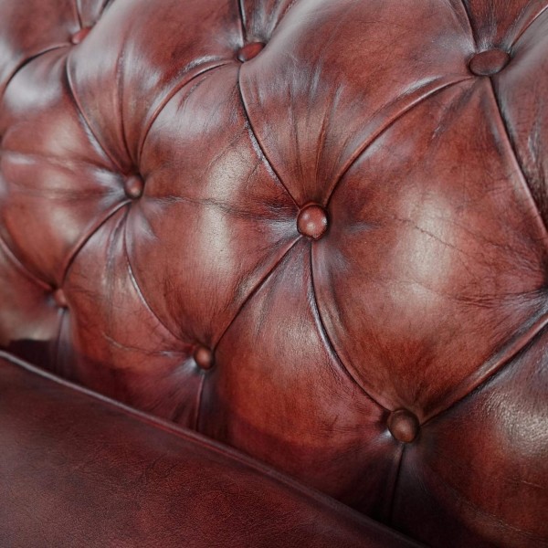 Chesterfield bank van echt bordeaux leer 3-zits - Edward