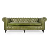 Chesterfield bank van echt groen leer 3-zits - Edward