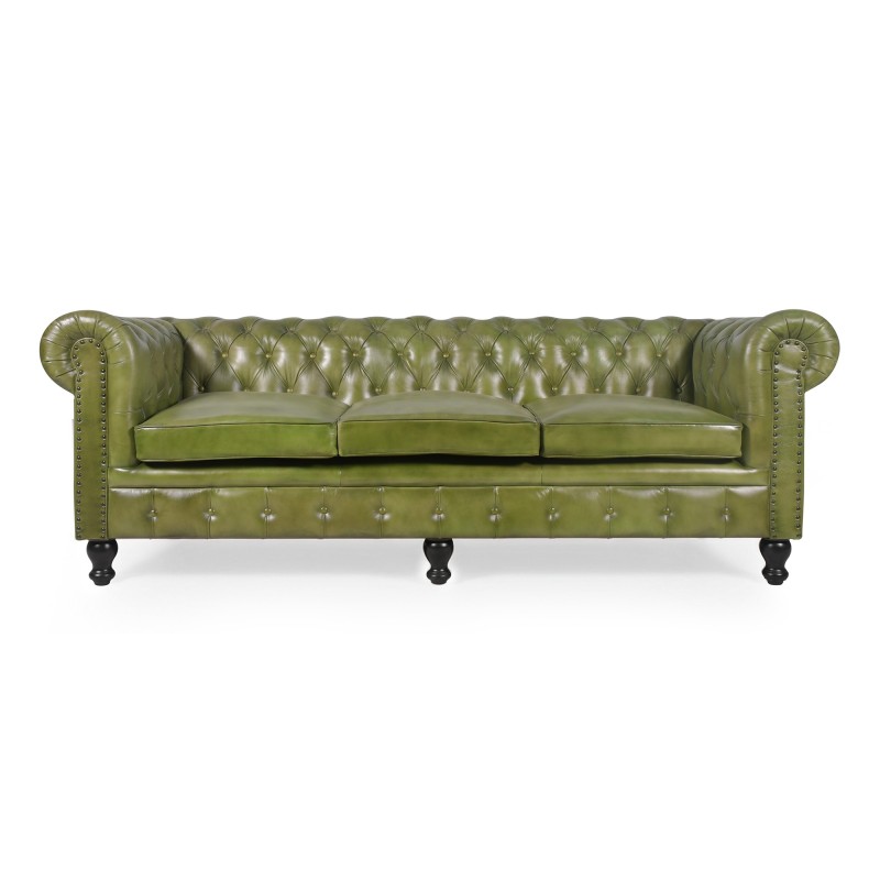 Chesterfield bank van echt groen leer 3-zits - Edward