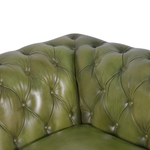 Chesterfield bank van echt groen leer 3-zits - Edward