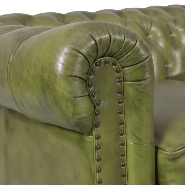 Chesterfield bank van echt groen leer 2-zits - Edward