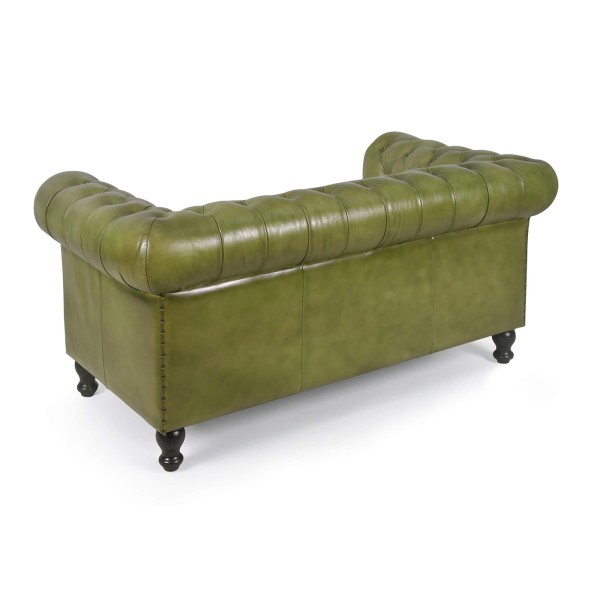Chesterfield bank van echt groen leer 2-zits - Edward