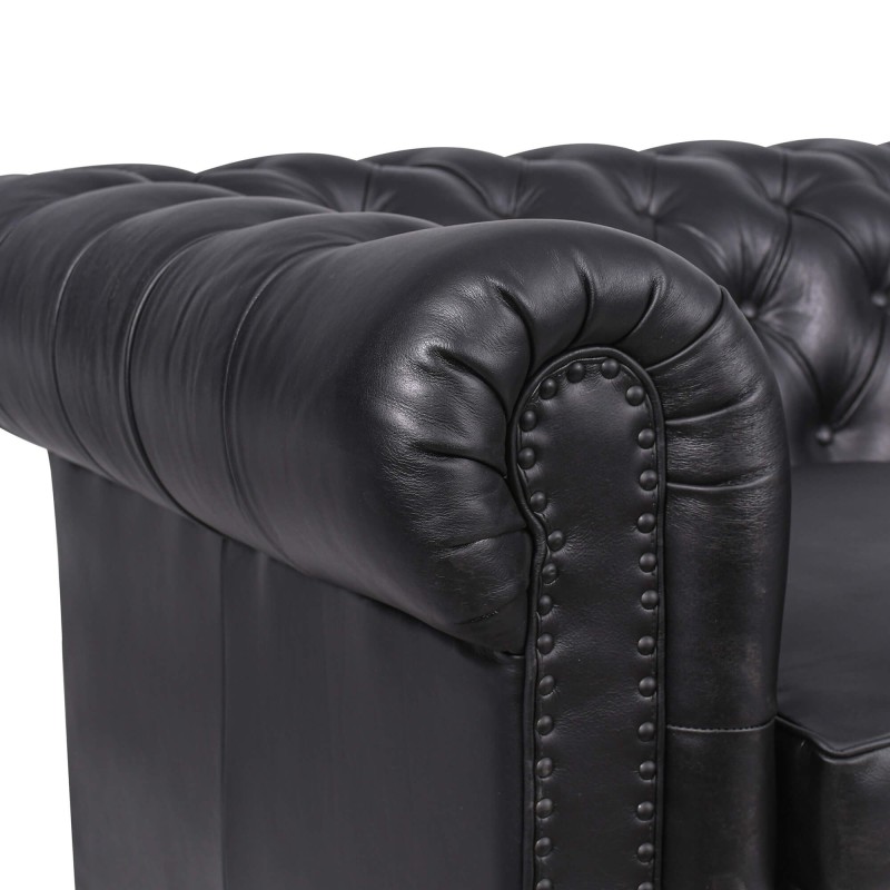 Chesterfield bank van echt zwart leer 2-zits - Edward