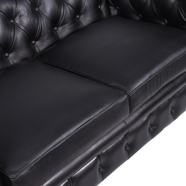 Chesterfield bank van echt zwart leer 2-zits - Edward