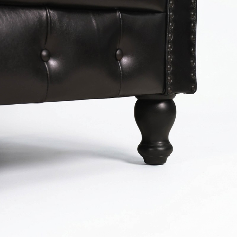 Chesterfield bank van echt zwart leer 2-zits - Edward