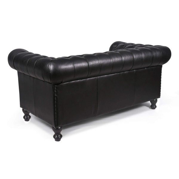 Chesterfield bank van echt zwart leer 2-zits - Edward