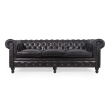Chesterfield bank van echt zwart leer 3-zits - Edward
