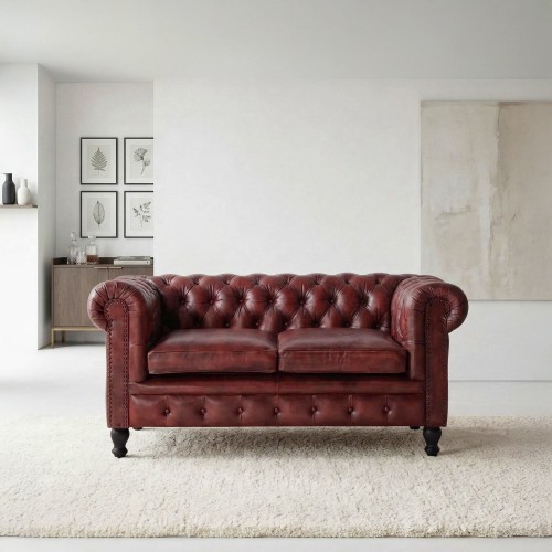 Chesterfield bank van echt bordeaux leer 2-zits - Edward
