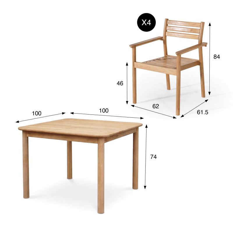 Tuinset met tafel en stoelen in teakhout voor 4 personen - Sento