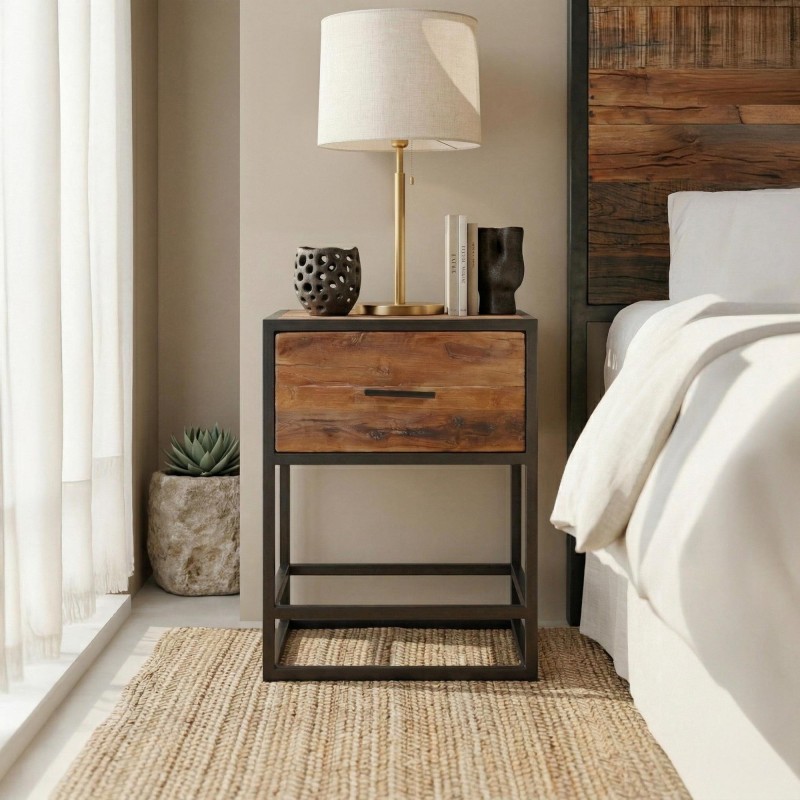 Nachtkastje in gerecycled hout – Recycled