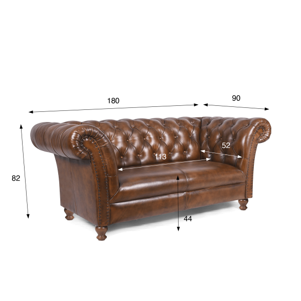 Chesterfield bank van echt bruin leer 2-zits - Henry