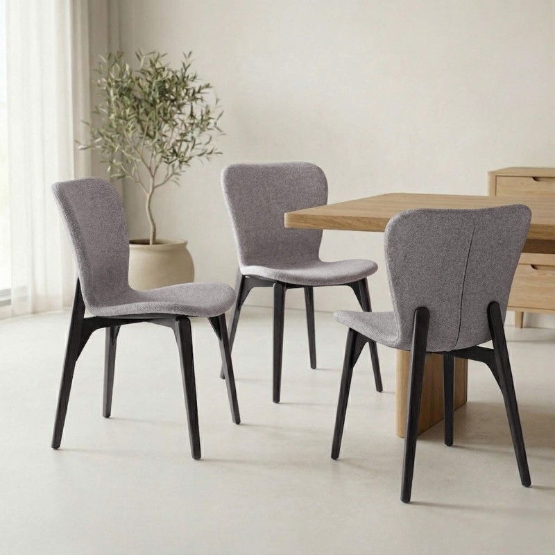 Eetkamerstoel in beige bouclé stof en zwarte essenhouten poten - Paragon