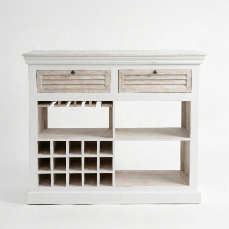 Barkast met flessenrek van wit hout - Sea Side