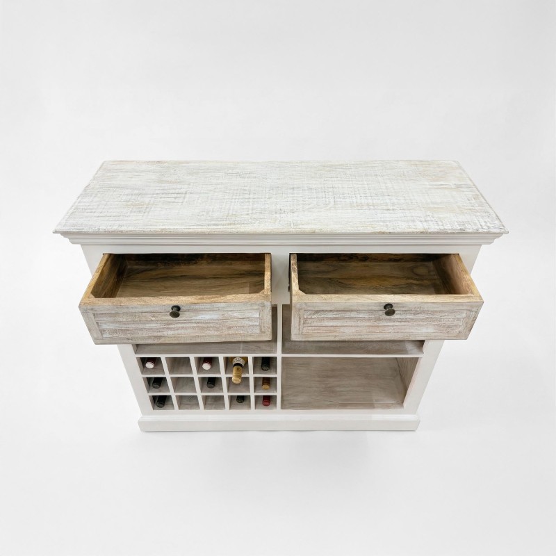 Barkast met flessenrek van wit hout - Sea Side